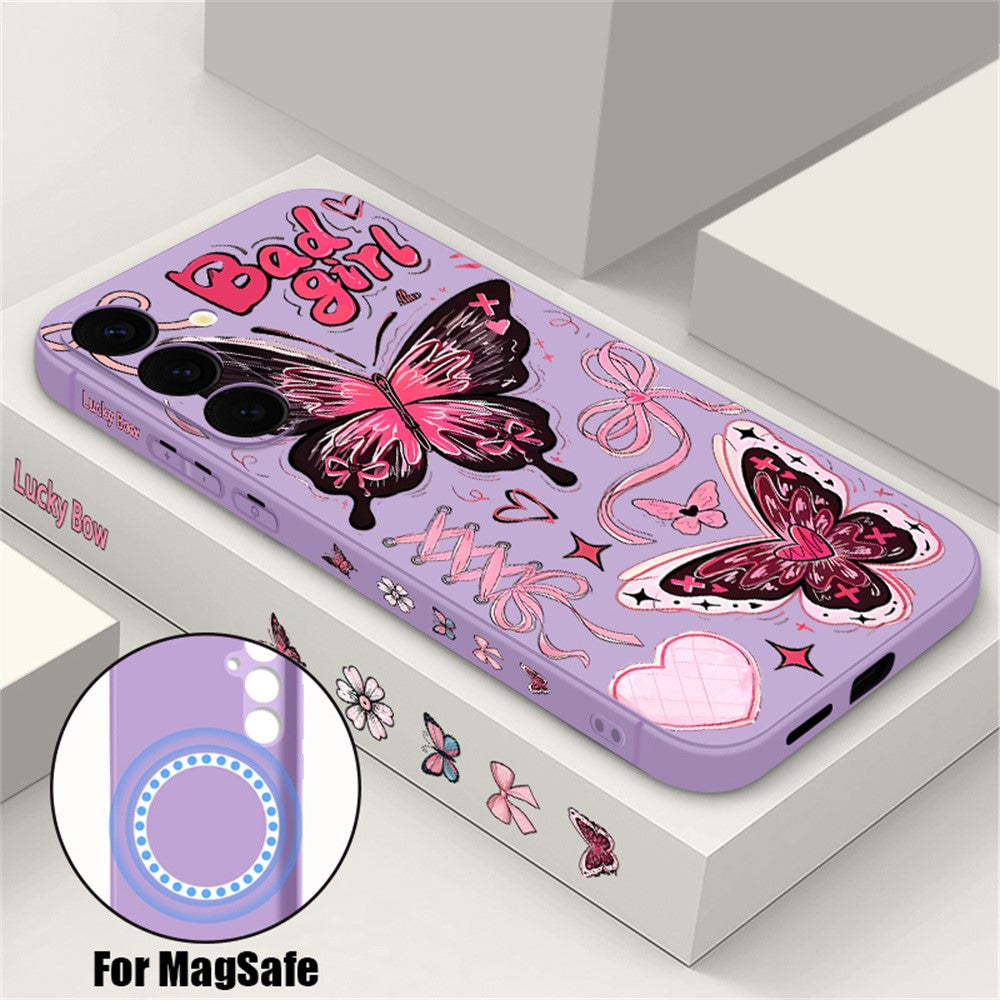 For Samsung Galaxy S26+ Magnetic Case UV Printing Butterfly Pattern Liquid Silicone Scratch Resistant Phone Cover