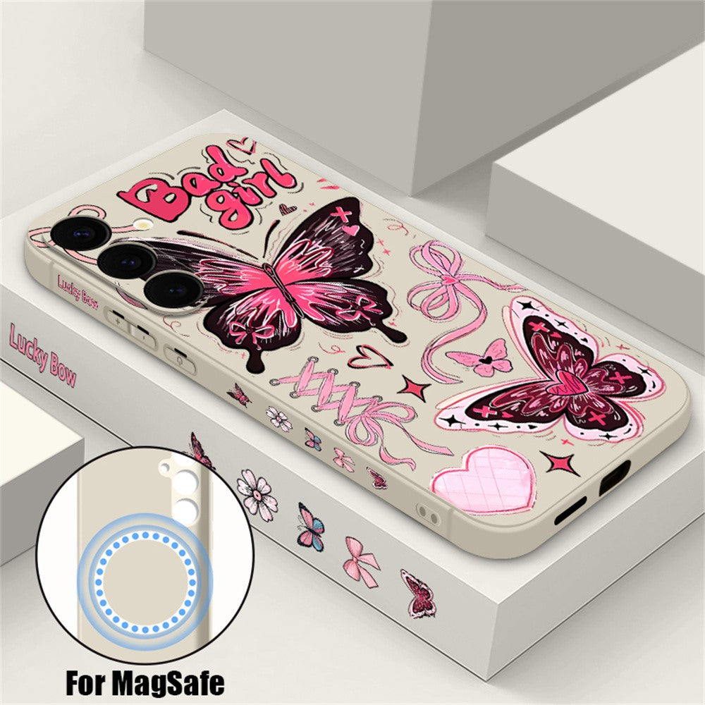 For Samsung Galaxy S26+ Magnetic Case UV Printing Butterfly Pattern Liquid Silicone Scratch Resistant Phone Cover
