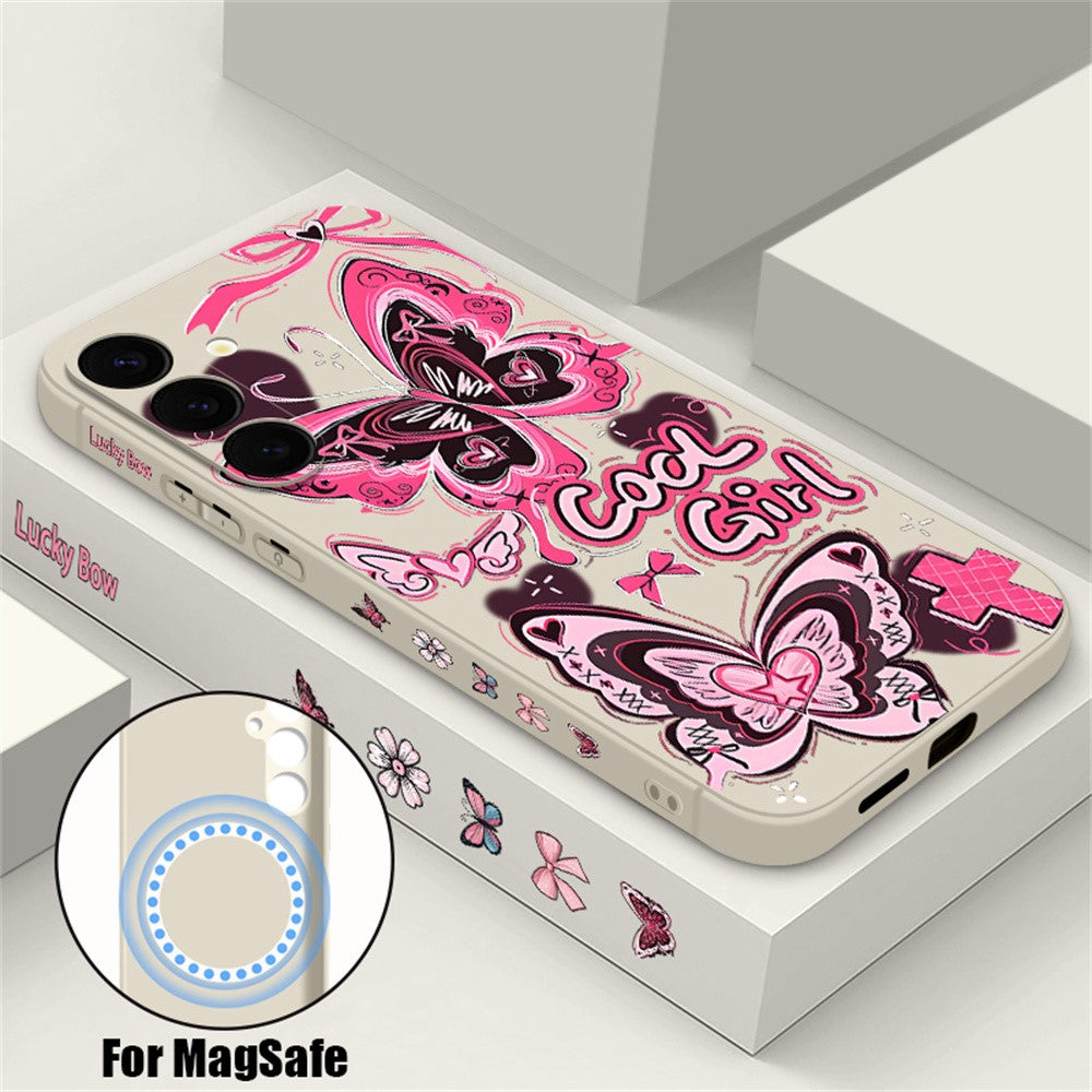 For Samsung Galaxy S26+ Magnetic Case UV Printing Butterfly Pattern Liquid Silicone Scratch Resistant Phone Cover