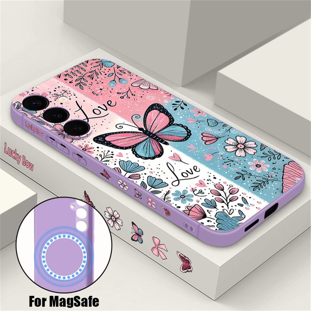 For Samsung Galaxy S26+ Magnetic Case UV Printing Butterfly Pattern Liquid Silicone Scratch Resistant Phone Cover