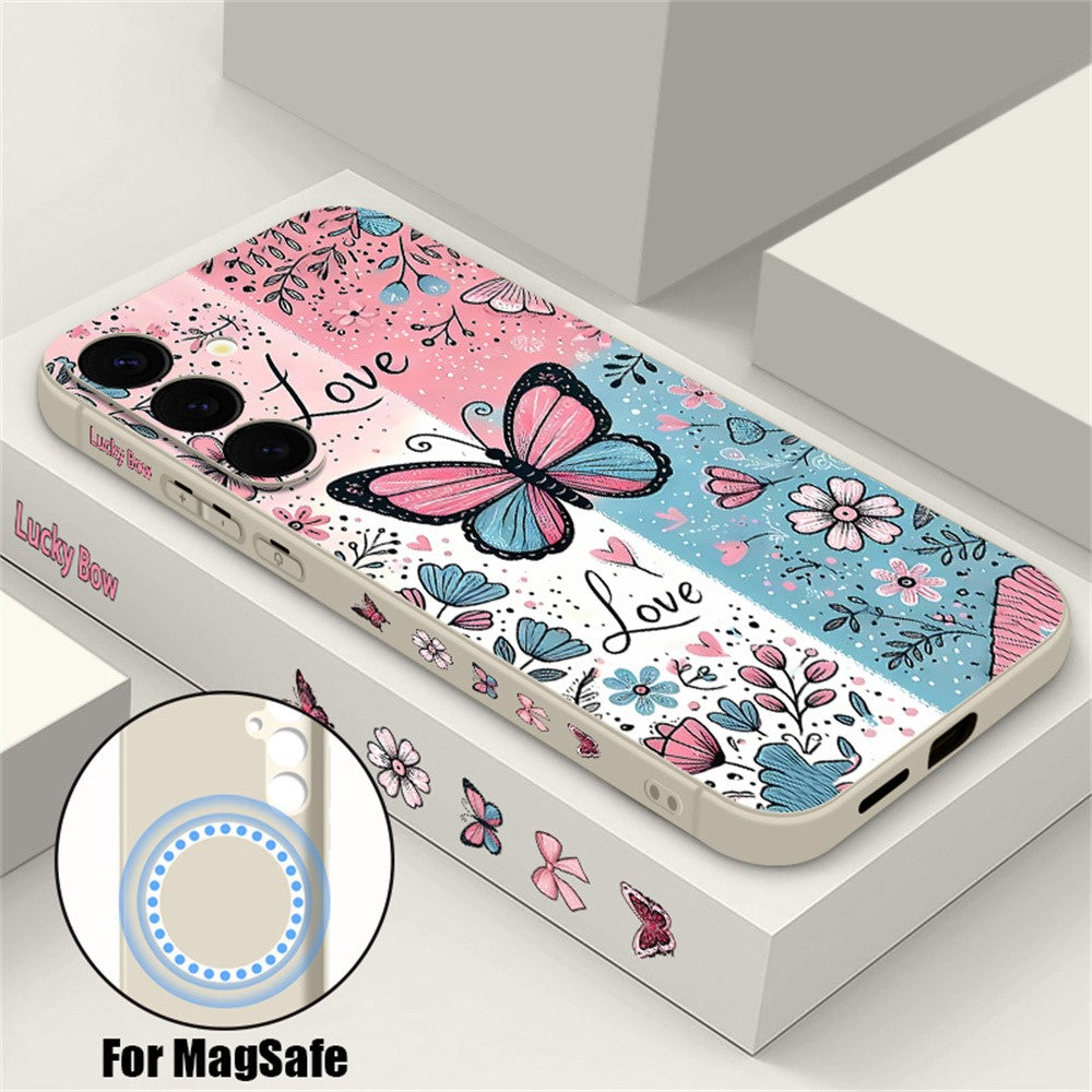 For Samsung Galaxy S26+ Magnetic Case UV Printing Butterfly Pattern Liquid Silicone Scratch Resistant Phone Cover