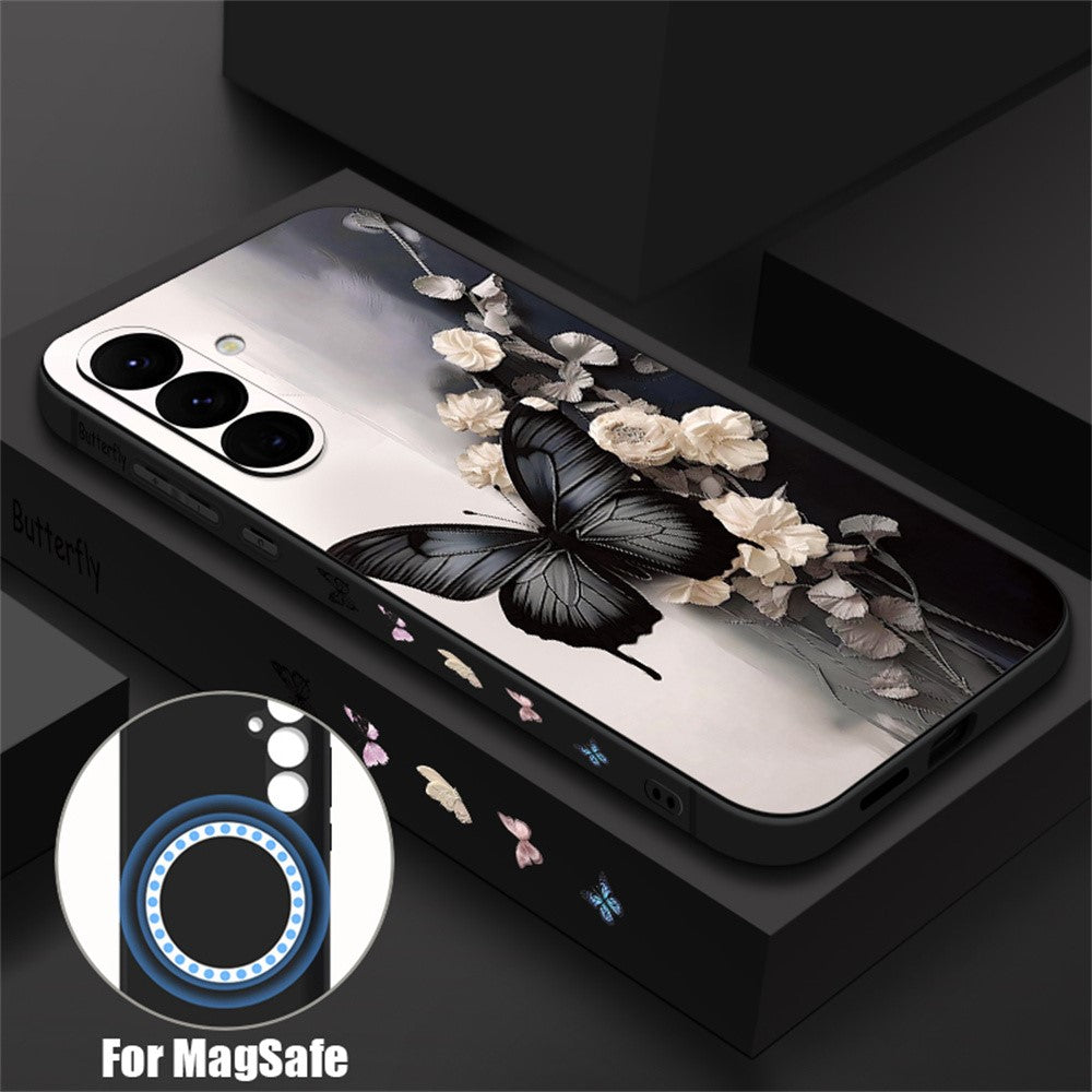 For Samsung Galaxy S26+ Magnetic Case UV Printing Butterfly Pattern Liquid Silicone Scratch Resistant Phone Cover