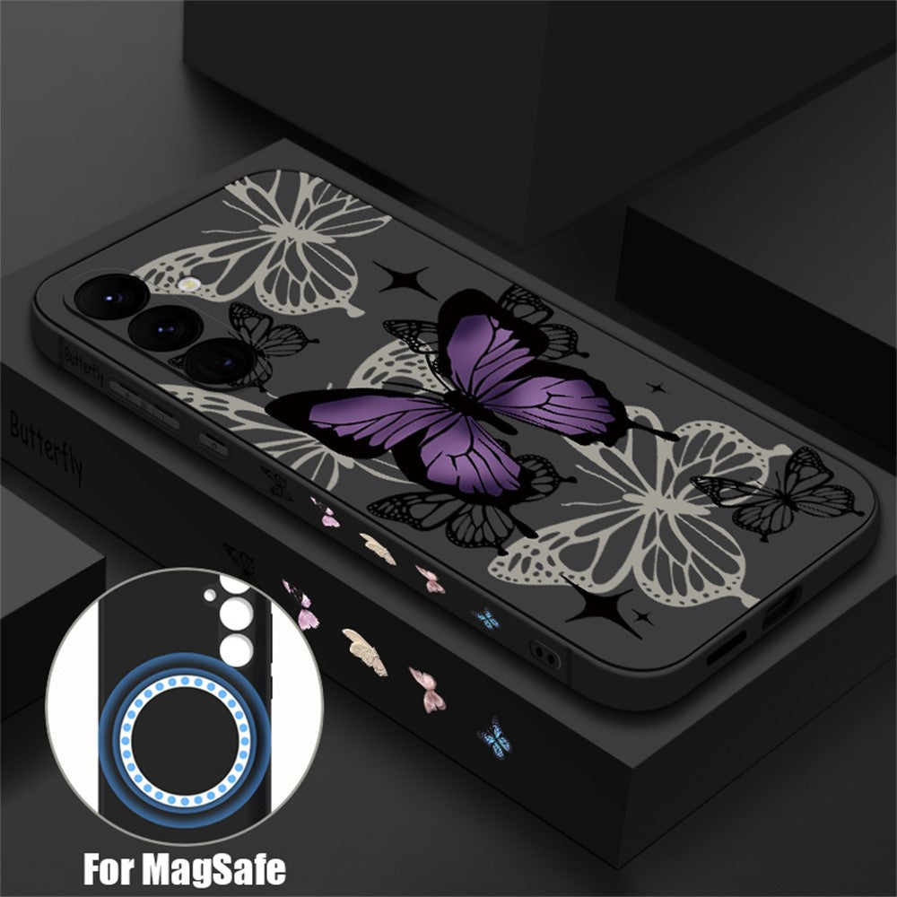 For Samsung Galaxy S26+ Magnetic Case UV Printing Butterfly Pattern Liquid Silicone Scratch Resistant Phone Cover