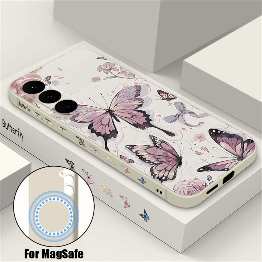 For Samsung Galaxy S26+ Magnetic Case UV Printing Butterfly Pattern Liquid Silicone Scratch Resistant Phone Cover