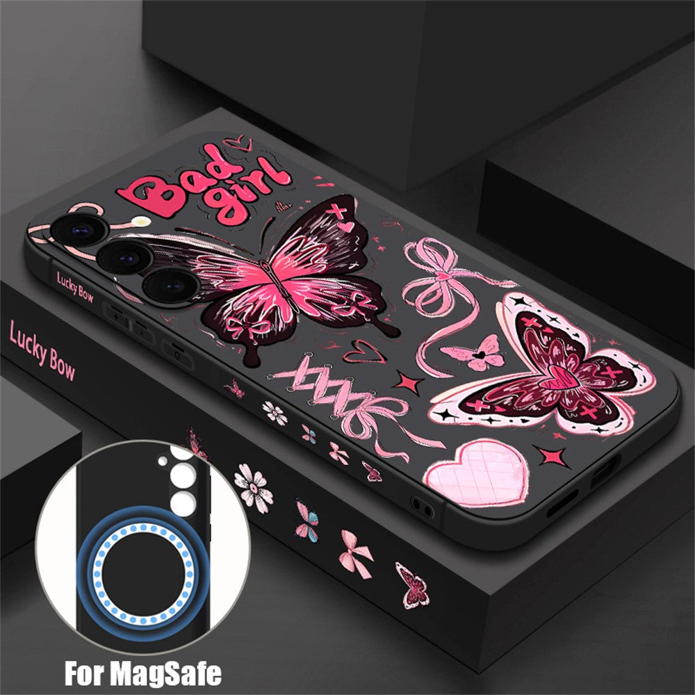 For Samsung Galaxy A17 4G / A17 5G Magnetic Case UV Printing Butterfly Pattern Liquid Silicone Scratch Resistant Phone Cover