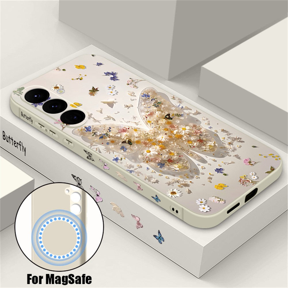 For Samsung Galaxy A17 4G / A17 5G Magnetic Case UV Printing Butterfly Pattern Liquid Silicone Scratch Resistant Phone Cover