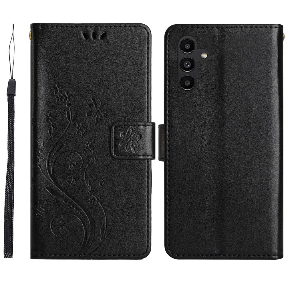 Til Samsung Galaxy S26 FE Læder Pung Etui Sommerfugl Blomst Trykt Telefoncover med Rem
