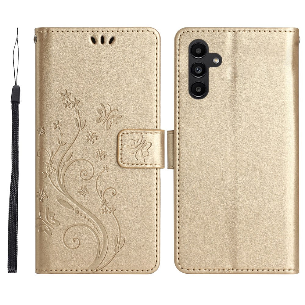 Til Samsung Galaxy S26 FE Læder Pung Etui Sommerfugl Blomst Trykt Telefoncover med Rem