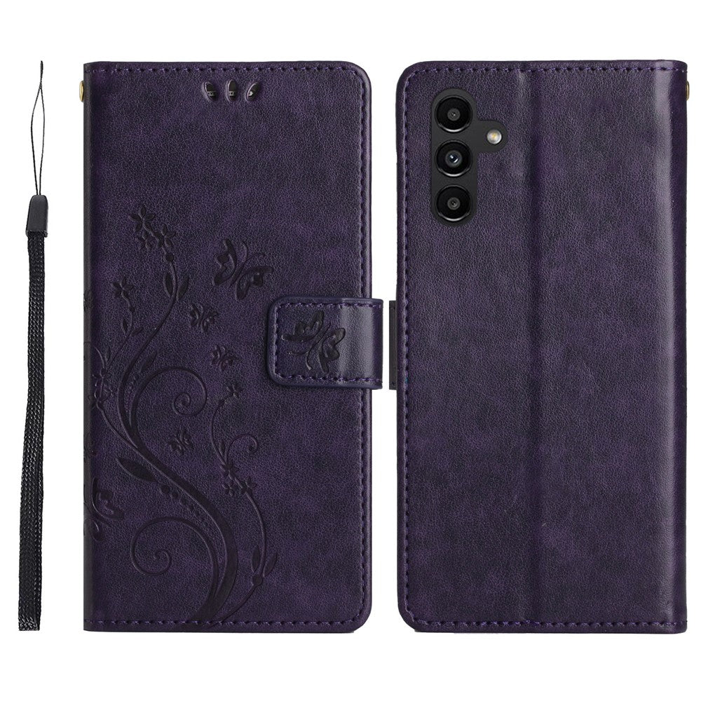 Til Samsung Galaxy S26 FE Læder Pung Etui Sommerfugl Blomst Trykt Telefoncover med Rem