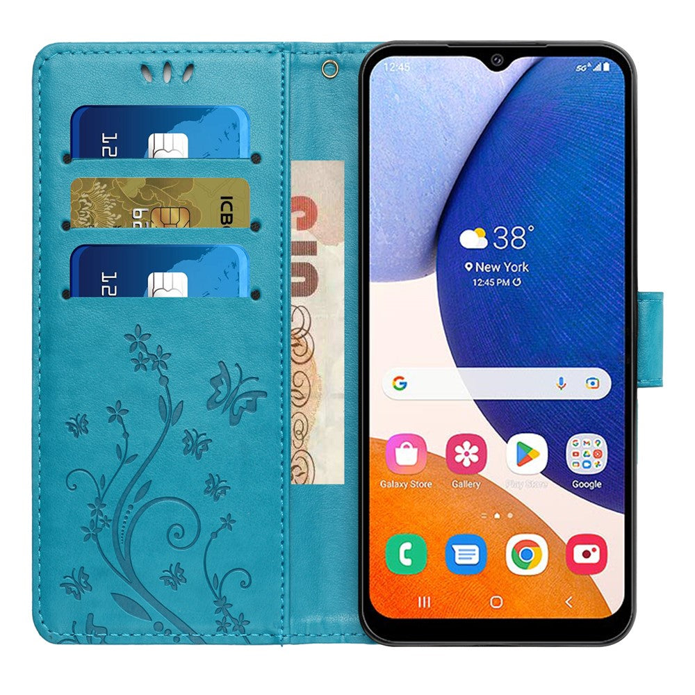 Til Samsung Galaxy S26 FE Læder Pung Etui Sommerfugl Blomst Trykt Telefoncover med Rem