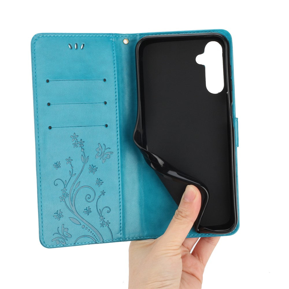 Til Samsung Galaxy S26 FE Læder Pung Etui Sommerfugl Blomst Trykt Telefoncover med Rem