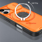 For iPhone 17 Magnetic Case Slide Camera Cover Rotary Kickstand PC + TPU Phone Shell