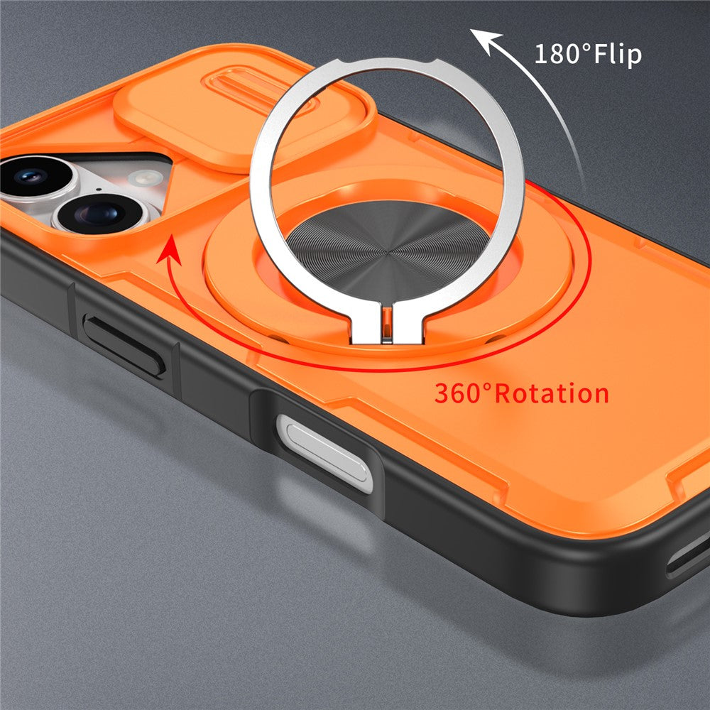 For iPhone 17 Magnetic Case Slide Camera Cover Rotary Kickstand PC + TPU Phone Shell