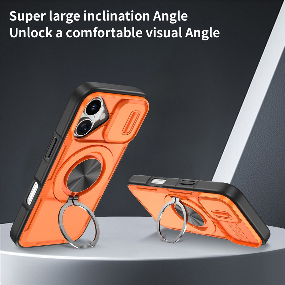 For iPhone 17 Magnetic Case Slide Camera Cover Rotary Kickstand PC + TPU Phone Shell