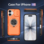 For iPhone 17 Magnetic Case Slide Camera Cover Rotary Kickstand PC + TPU Phone Shell