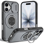For iPhone 17 Magnetic Case Slide Camera Cover Rotary Kickstand PC + TPU Phone Shell