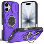 For iPhone 17 Magnetic Case Slide Camera Cover Rotary Kickstand PC + TPU Phone Shell