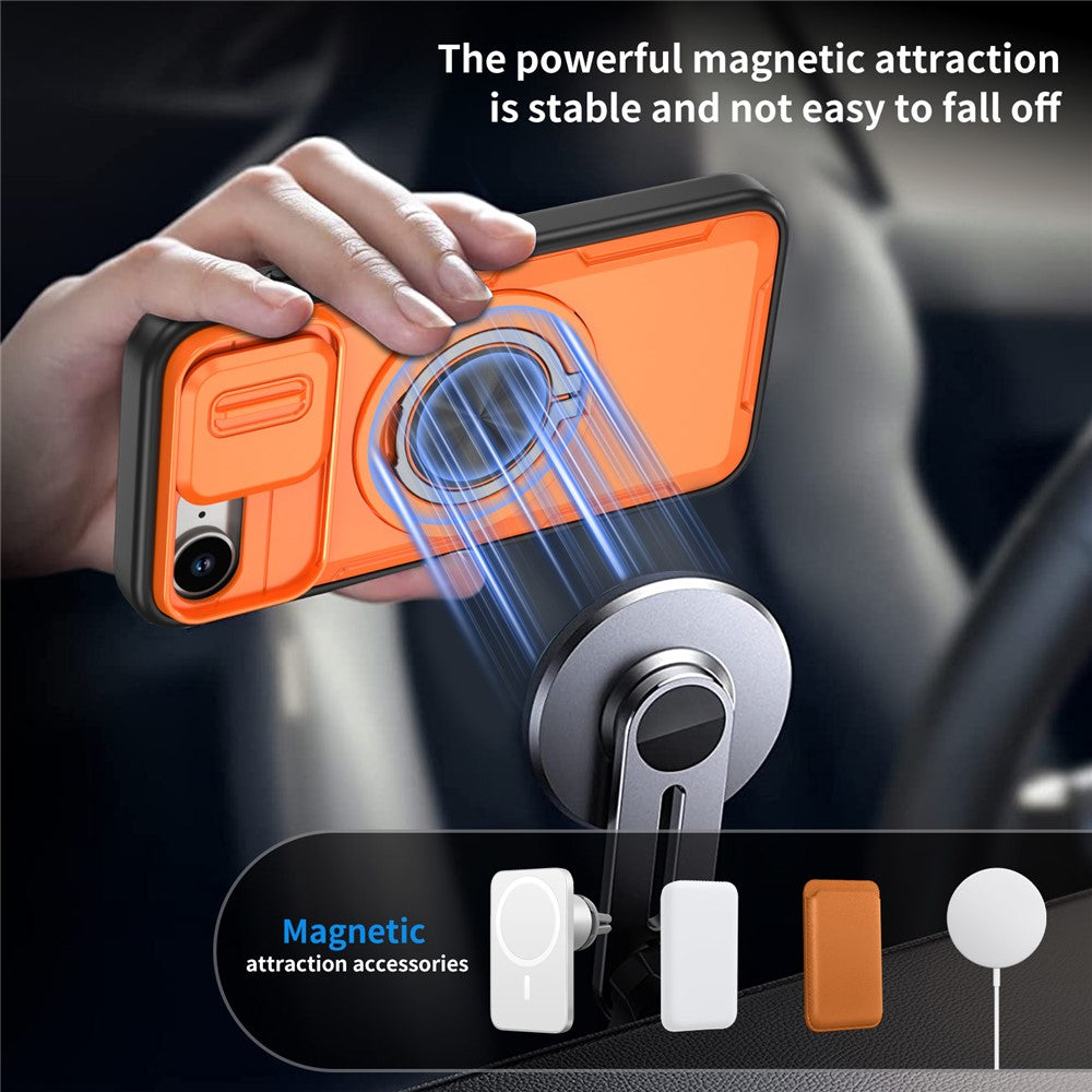 Til iPhone 17e / 16e Magnetisk cover med skydende kameralinsebeskyttelse og drejelig støttefod i PC + TPU