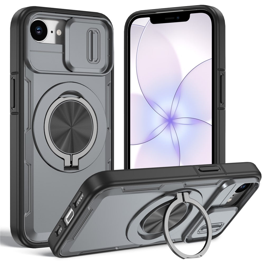 Til iPhone 17e / 16e Magnetisk cover med skydende kameralinsebeskyttelse og drejelig støttefod i PC + TPU