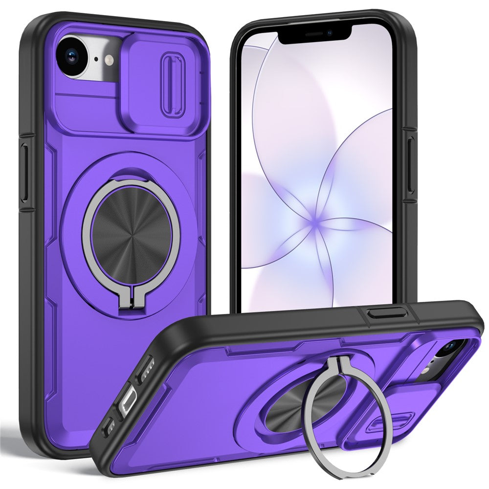 Til iPhone 17e / 16e Magnetisk cover med skydende kameralinsebeskyttelse og drejelig støttefod i PC + TPU