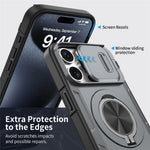For iPhone 15 Pro Magnetic Case Slide Camera Cover Rotary Kickstand PC + TPU Phone Shell