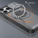 For iPhone 15 Pro Magnetic Case Slide Camera Cover Rotary Kickstand PC + TPU Phone Shell