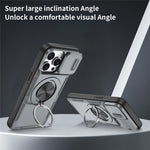 For iPhone 15 Pro Magnetic Case Slide Camera Cover Rotary Kickstand PC + TPU Phone Shell