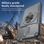 For iPhone 15 Pro Magnetic Case Slide Camera Cover Rotary Kickstand PC + TPU Phone Shell