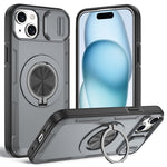 For iPhone 15 Magnetic Case Slide Camera Cover Rotary Kickstand PC + TPU Phone Shell