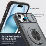For iPhone 15 Magnetic Case Slide Camera Cover Rotary Kickstand PC + TPU Phone Shell