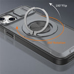 For iPhone 15 Magnetic Case Slide Camera Cover Rotary Kickstand PC + TPU Phone Shell