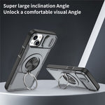 For iPhone 15 Magnetic Case Slide Camera Cover Rotary Kickstand PC + TPU Phone Shell