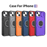 For iPhone 15 Magnetic Case Slide Camera Cover Rotary Kickstand PC + TPU Phone Shell