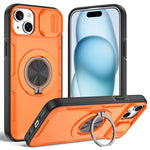 For iPhone 15 Magnetic Case Slide Camera Cover Rotary Kickstand PC + TPU Phone Shell