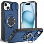 For iPhone 15 Magnetic Case Slide Camera Cover Rotary Kickstand PC + TPU Phone Shell