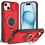 For iPhone 15 Magnetic Case Slide Camera Cover Rotary Kickstand PC + TPU Phone Shell