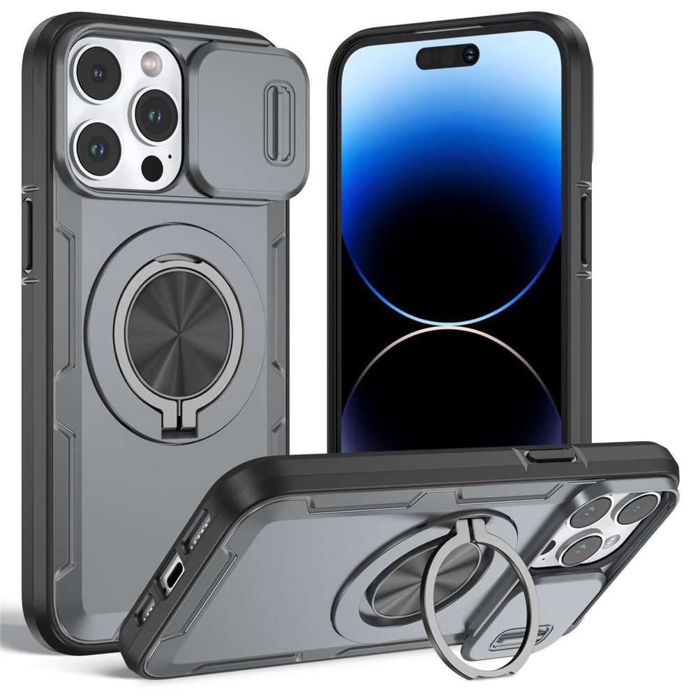 Til iPhone 14 Pro Max Magnetisk Cover Skydeligt Kameradæksel Roterbar Stander PC + TPU Telefoncover