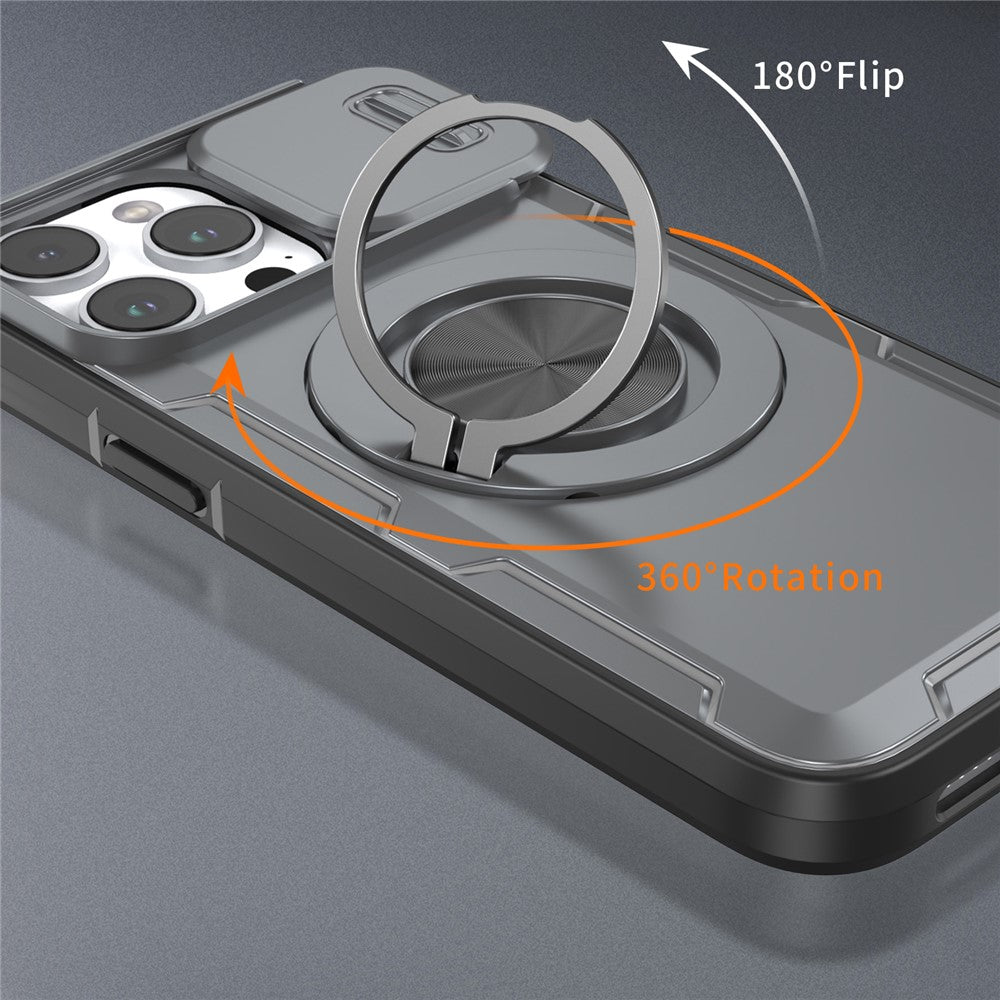 Til iPhone 14 Pro Max Magnetisk Cover Skydeligt Kameradæksel Roterbar Stander PC + TPU Telefoncover