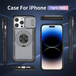 Til iPhone 14 Pro Max Magnetisk Cover Skydeligt Kameradæksel Roterbar Stander PC + TPU Telefoncover