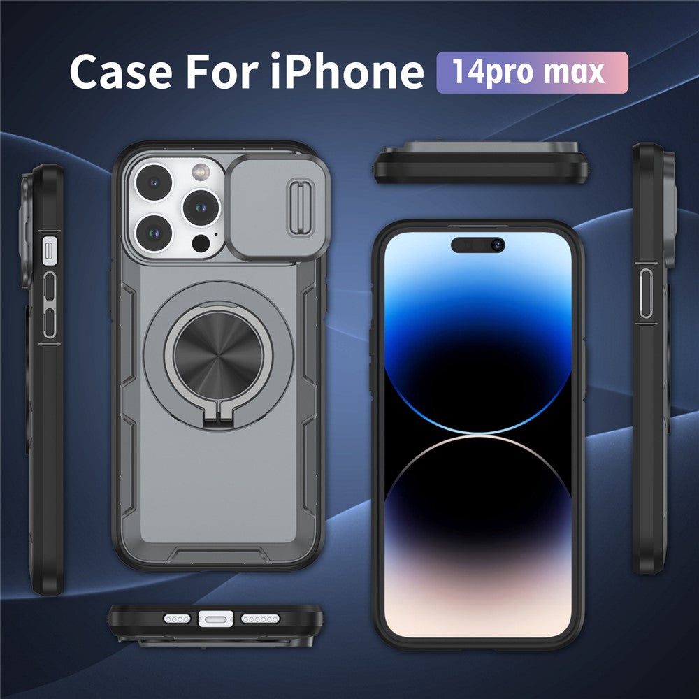 Til iPhone 14 Pro Max Magnetisk Cover Skydeligt Kameradæksel Roterbar Stander PC + TPU Telefoncover