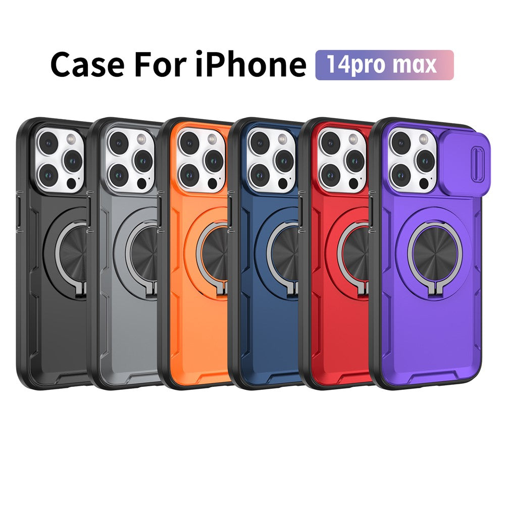 Til iPhone 14 Pro Max Magnetisk Cover Skydeligt Kameradæksel Roterbar Stander PC + TPU Telefoncover