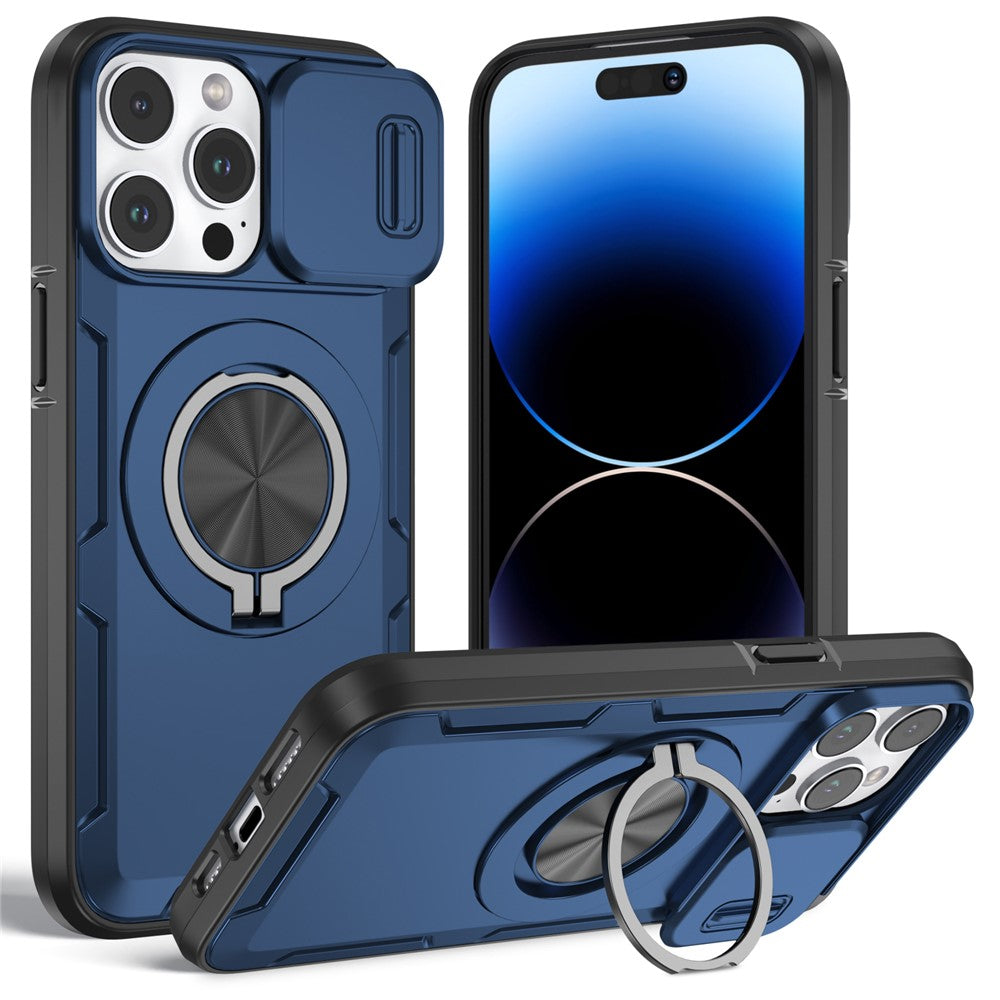 Til iPhone 14 Pro Max Magnetisk Cover Skydeligt Kameradæksel Roterbar Stander PC + TPU Telefoncover