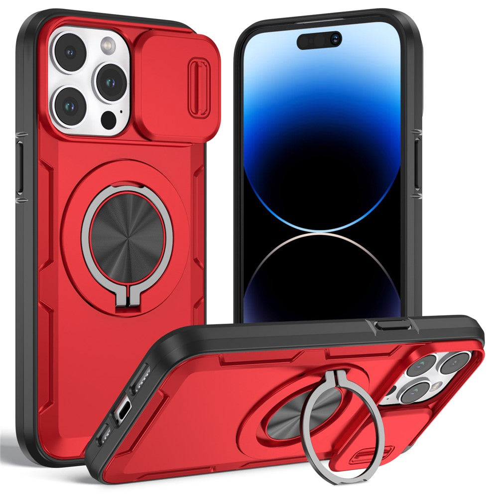 Til iPhone 14 Pro Max Magnetisk Cover Skydeligt Kameradæksel Roterbar Stander PC + TPU Telefoncover