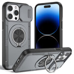For iPhone 14 Pro Magnetic Case Slide Camera Cover Rotary Kickstand PC + TPU Phone Shell
