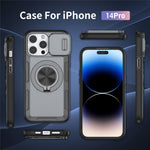 For iPhone 14 Pro Magnetic Case Slide Camera Cover Rotary Kickstand PC + TPU Phone Shell