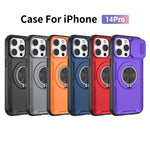 For iPhone 14 Pro Magnetic Case Slide Camera Cover Rotary Kickstand PC + TPU Phone Shell