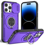 For iPhone 14 Pro Magnetic Case Slide Camera Cover Rotary Kickstand PC + TPU Phone Shell