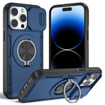 For iPhone 14 Pro Magnetic Case Slide Camera Cover Rotary Kickstand PC + TPU Phone Shell