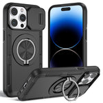 For iPhone 14 Pro Magnetic Case Slide Camera Cover Rotary Kickstand PC + TPU Phone Shell