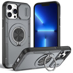 For iPhone 13 Pro Max Magnetic Case Slide Camera Cover Rotary Kickstand PC + TPU Phone Shell